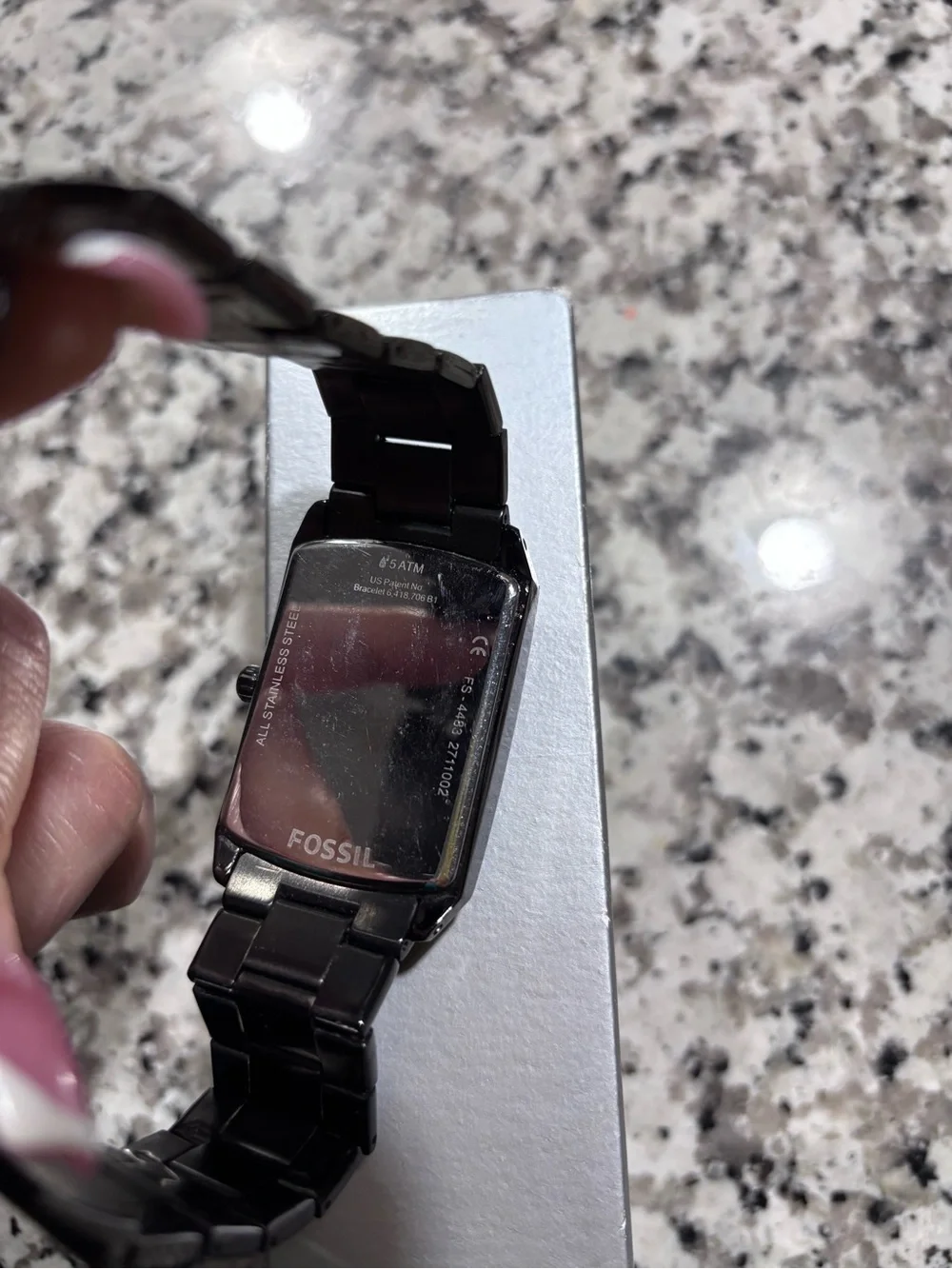 Fossil Black Rectangular Stainless Steel Mens Watch